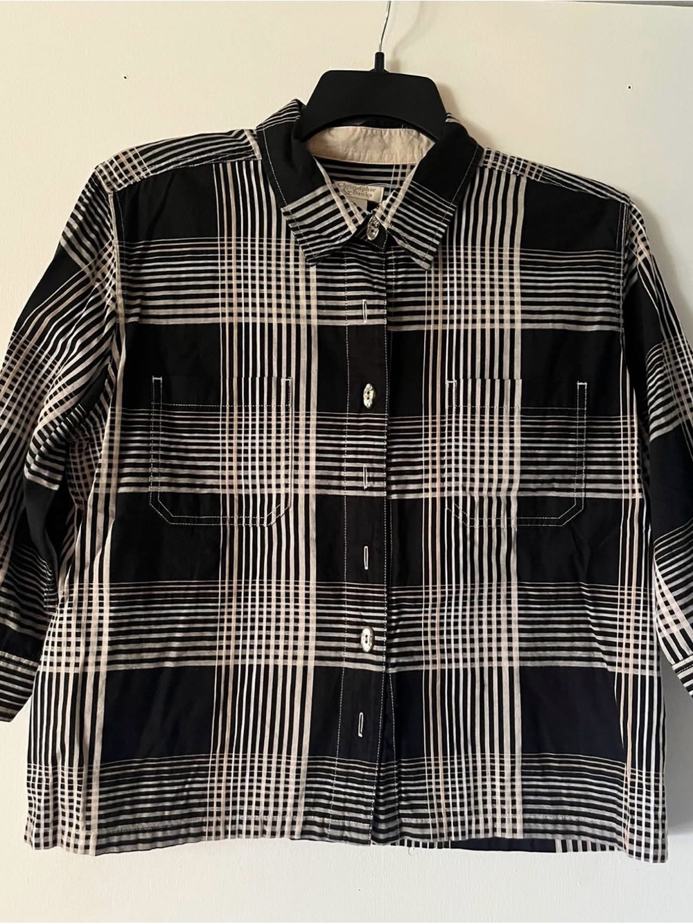 Christopher & Banks black and tan plaid shirt large